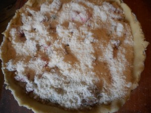 rhubarb pie, ginger stir fry, salmon with peas 042