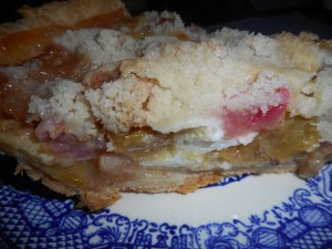 rhubarb pie, ginger stir fry, salmon with peas 049