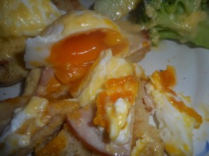 Perfectly poached eggs make the best eggs benedict! Messy but yummy!