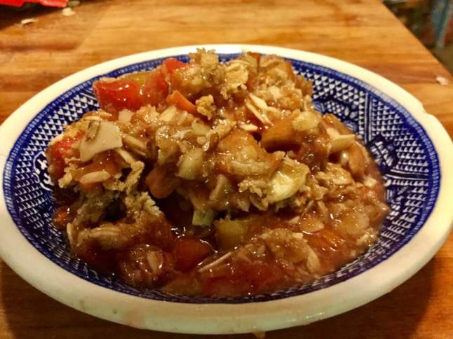 rhubarb crisp in dish
