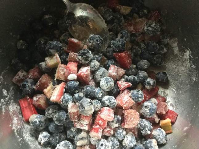 blueberries, rhubarb and tap starch