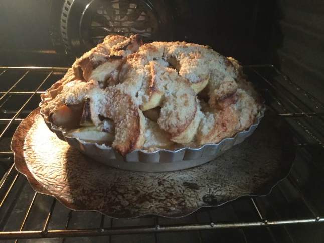 apple pie in oven