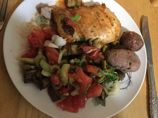 roasted chicken and raw caponata